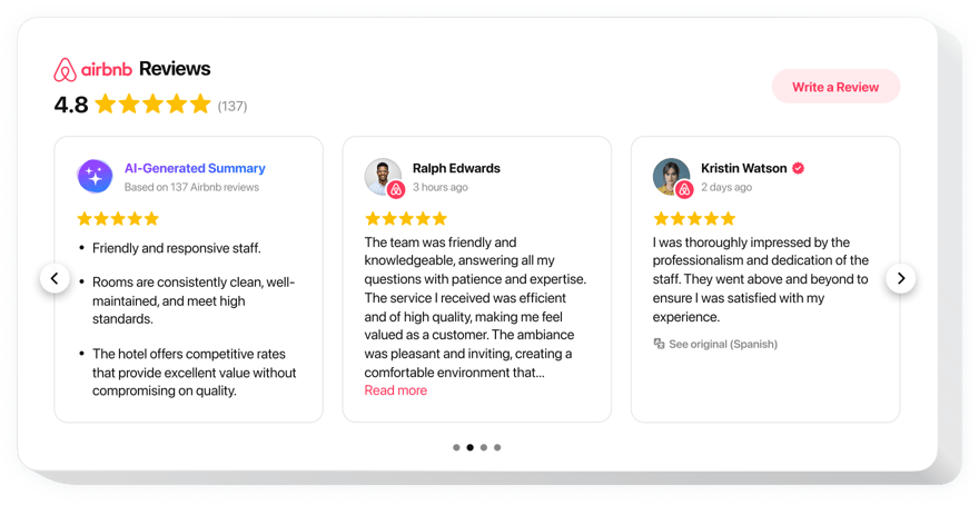 Airbnb Reviews widget for website