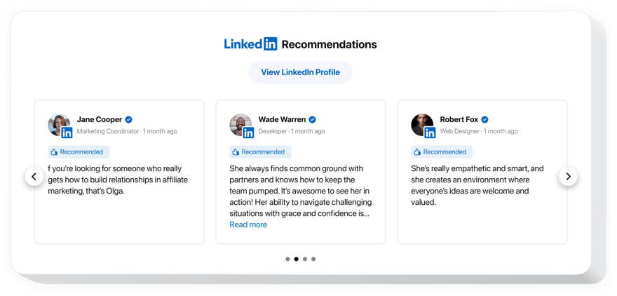 LinkedIn Recommendations widget for website