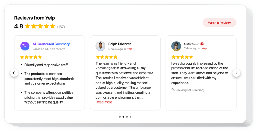 widget to add Yelp reviews
to your website